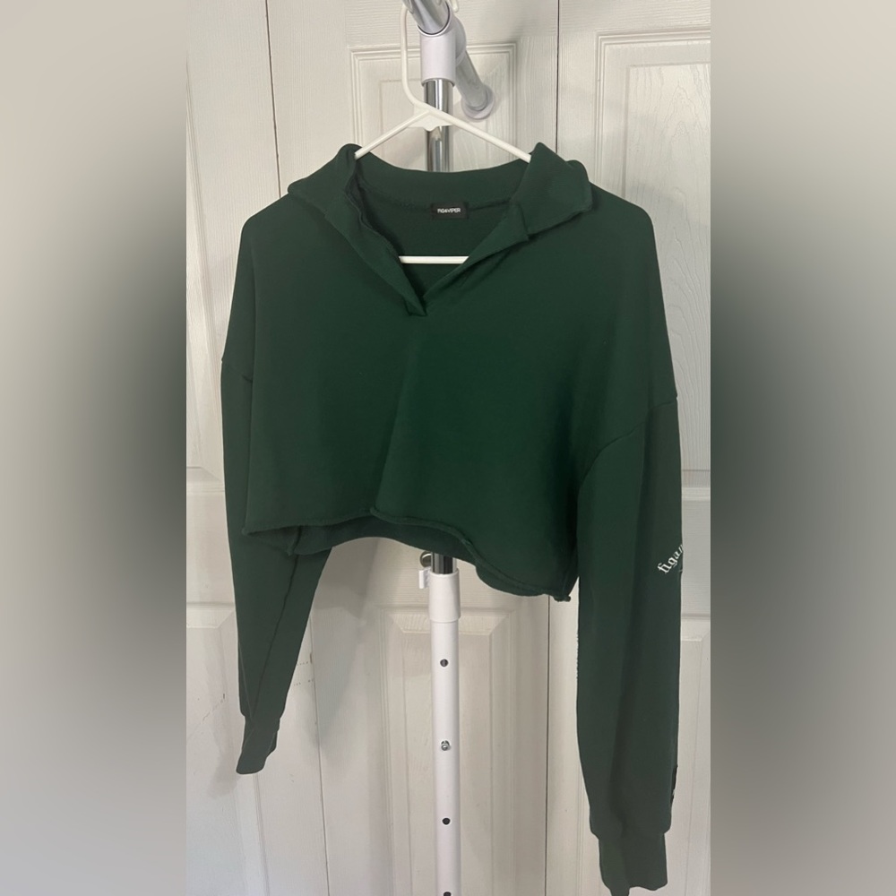 Fig & Viper Club Green Cropped Sweatshirt Collared Top Shirt Size F One Size
